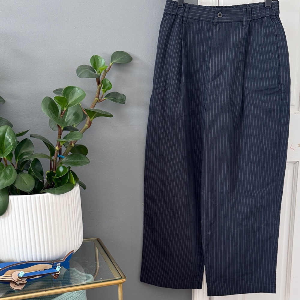 Muji Women Navy Pinstripe Dress Pants